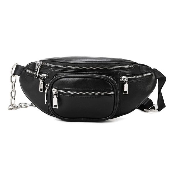 sac banane noir punk chaine argent