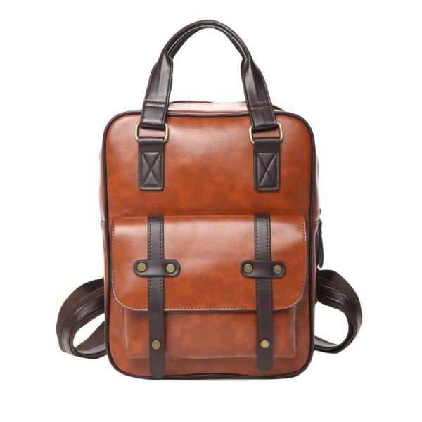 sac à dos simili cuir marron clair aspect cartable