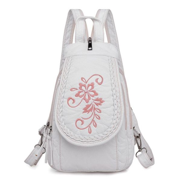 Sac à dos en cuir simili blanc avec motif fleur