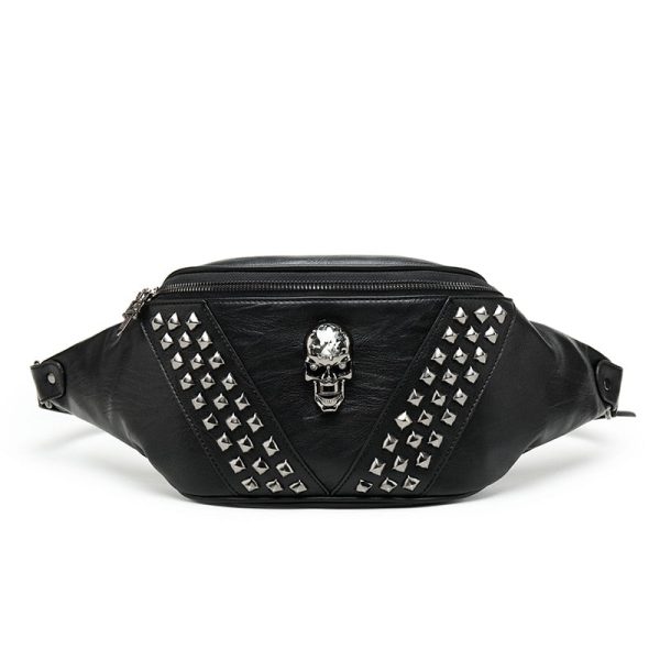 sac banane noir rivets et tête de mort