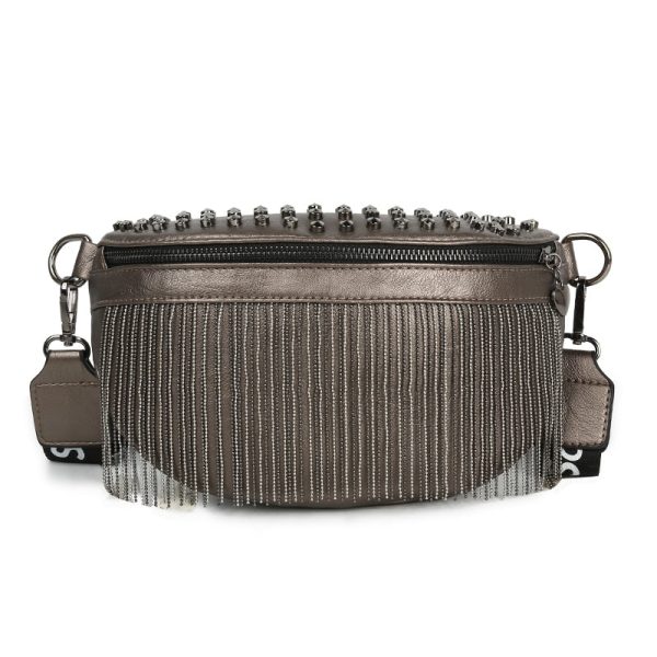 sac banane luxe cuir pompon