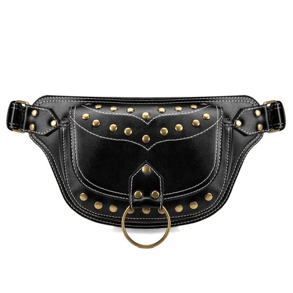 sac banane cuir noir femme rivets
