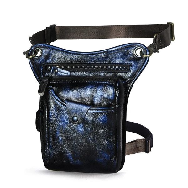 Sac de jambe bleu moto homme brillant