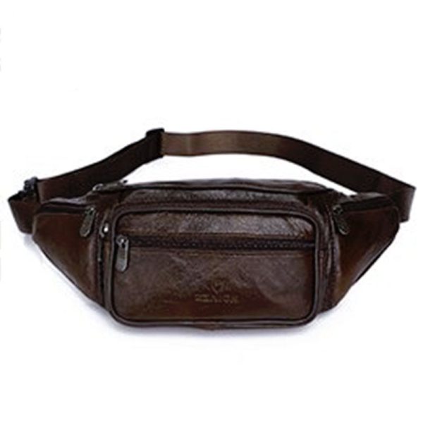 sac banane cuir marron