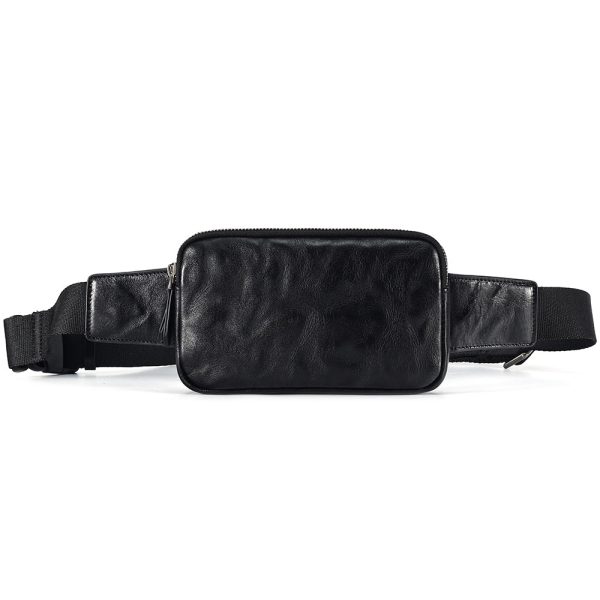 sac banane noir léger en cuir pour homme